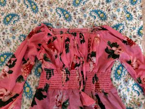 Chic Pink Floral Bell Sleeve Dress