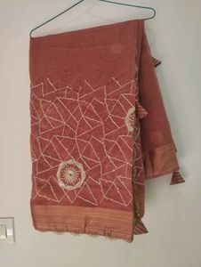 Elegant Rust Pink🌸 Georgette Embroidered Saree