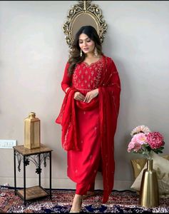 New Red Nazmin Duppata Pant sets with Handwork