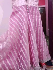 womens' Ethnic Dress - Pink &amp; Silver