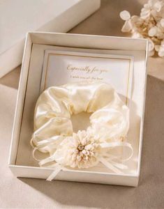Elegant Cream Satin Scrunchie Set 2  pis