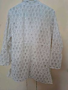 Elegant White Sequined Chikankari Kurta