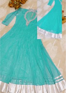 Heavy Sea Green Net Kurta Set with Sequins Work