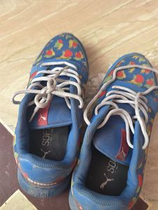 Blue Puma Sneakers with Strawberry Print