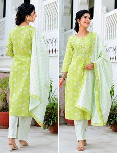 Green Printed Kurta Set with Dupatta
