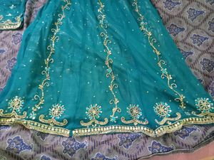 Teal Embroidered Lehenga Skirt Set