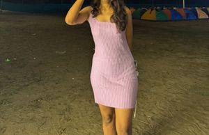 Lilac Ribbed Knit Mini Dress