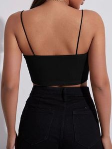 Black Ribbed Spaghetti Strap Crop Top