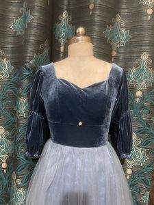 Elegant Velvet Blue Gown