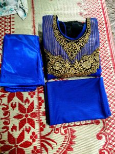 Beautiful Blue Kurta Set with Gold Embellishments