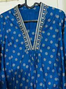 Elegant Blue Kurta Set with Foil Print
