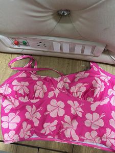 Pink Hibiscus Print Cropped Top