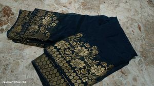 Elegant Navy Blue Saree with Gold Border