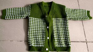 Green & White Knit Cardigan