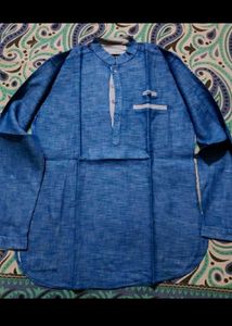 Blue Linen Blend Kurta
