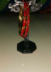 Red &amp; Gold Beaded Bangles