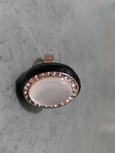 Oval Mother of Pearl Ring with Rhinestones