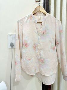Sheer Floral Print V-Neck Tunic Top