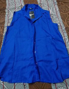 Shein Blue Sleeveless Collared Shirt