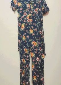 Dark Grey Floral Printed Jumpsuit For 30 Bust