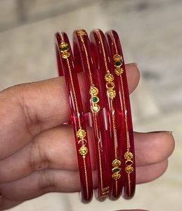 Red Glass Bangles with Gold Detail