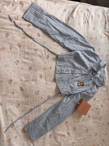 Striped Cropped Button-Up Shirt with Tie Detail