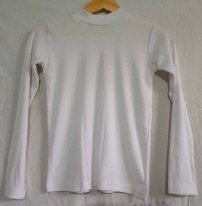 White Ribbed Mock Neck Long Sleeve Top