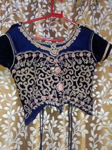 Royal Blue Lehanga with Velvet blouse