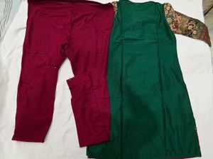 Elegant Green Kurta Set with Maroon Pants