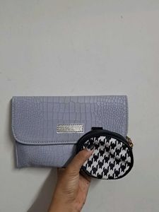 Chic Grey Croc Wallet with Houndstooth Coin Pouch