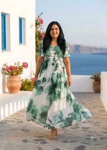 Elegant Green Floral Maxi Dress