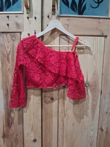 Red Lace One-Shoulder Top