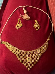 Gold Necklace Set with earrings, nose ring