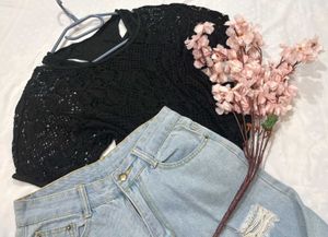 🎉Buy1 Get1 Free🎉Black Crochet Tank Top P