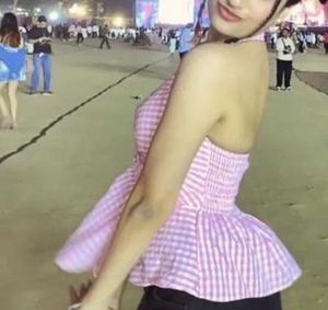 Chic Pink Gingham Halter Top