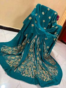 Elegant Teal Embroidered Saree