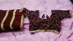 Maroon Velvet Lehenga Choli with Gold Embroidery