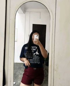 Maroon Button Detail Shorts