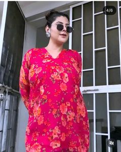 pink kurti with lining and lots of tussels