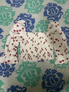 White Heart Print Square Neck crop Top