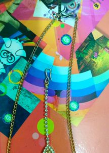 Gold+White stone Necklace &amp; Tikka Set