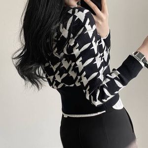 Houndstooth Knit Polo Crop Top