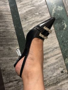 Chic Black Slingback Heels with Rhinestones