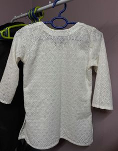 Elegant White Eyelet Kurta Top