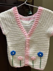Hand Knitted Crochet Cardigan with Embroidery