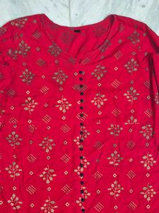 Red Kurta with Golden Print