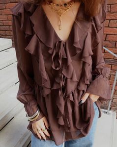 H&M Boho Brown Ruffle Blouse