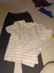 Striped T-Shirt & Black Pants Set