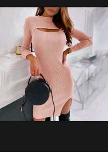 Chic Pink Cutout Sweater Dress