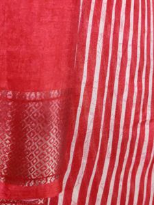 Red &amp; White Striped Saree with Border